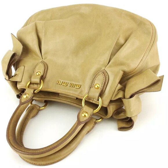 miu miu handbag ribbon beige leather Authentic USED B1221 - Picture 6 of 11